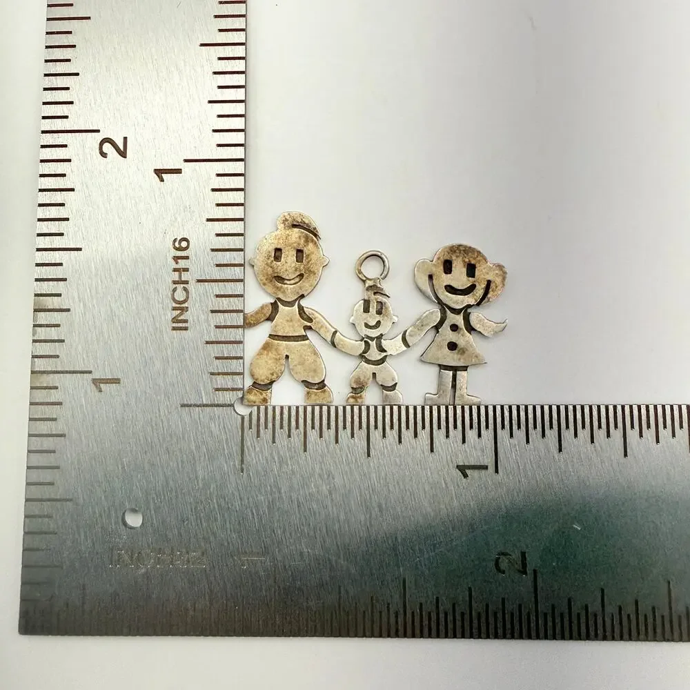Vintage Sterling Silver Family Charm Pendant Mom Dad Child Holding Hands